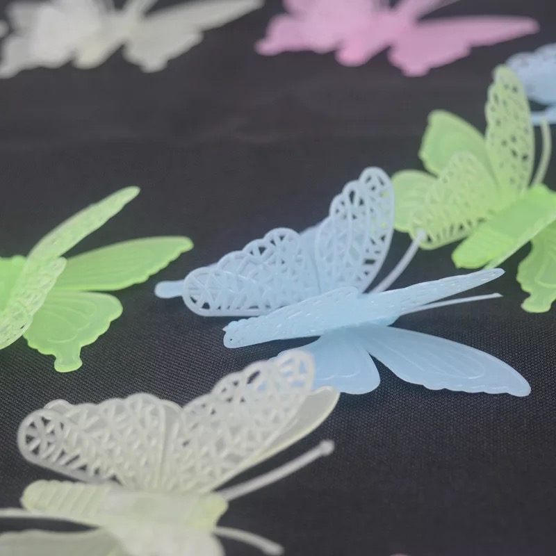 Wallplus Adesivi Da Parete 3D Farfalle Fosforescenti – 12 Pezzi PVC, Multicolore, Effetto Specchio