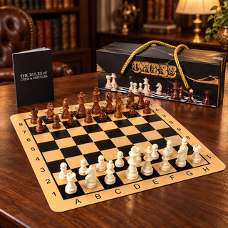 Set de sah portabil cu tabla pliabila,in cutie de cadou