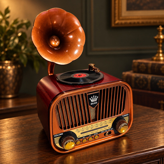Gramofon retro cu radio si bixa bluetooth