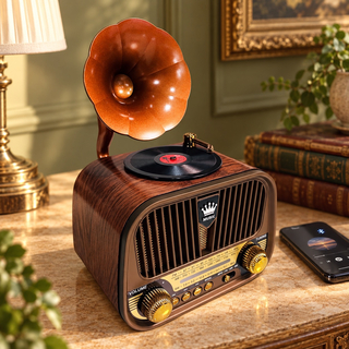 Gramofon retro cu radio si speaker cu Bluetooth