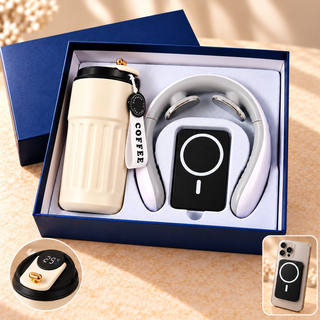 Set cadou premium cu termos digital si aparat de masaj pentru gat