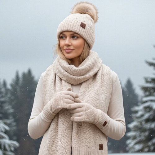 Set cadou femei cu esarfa,caciula si manusi
