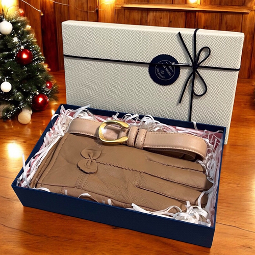 Set cadou femei cu manusi si curea piele naturala