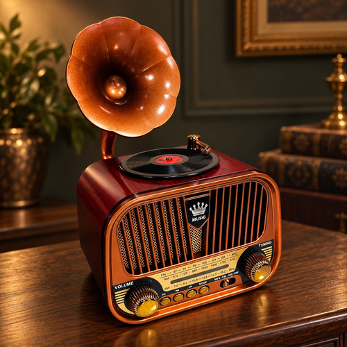 Gramofon retro cu radio si bixa bluetooth