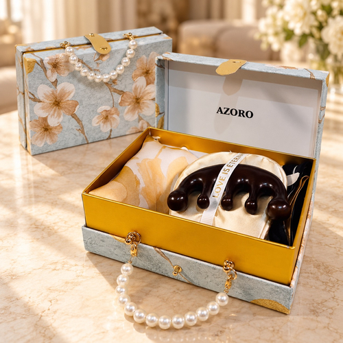 Set cadou femei cu esarfa premium,masca de dormit si pieptene vintage